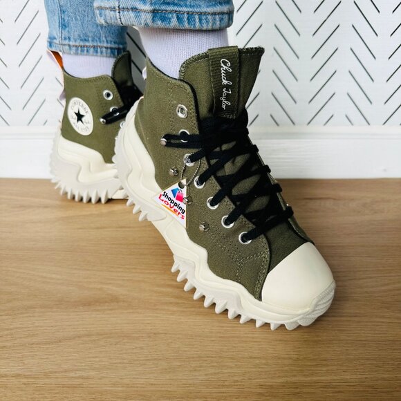 Converse Women Shoes Run Star Motion Hi Sz 7 Olive Green Chunky Sneakers A04171C - Picture 4 of 15